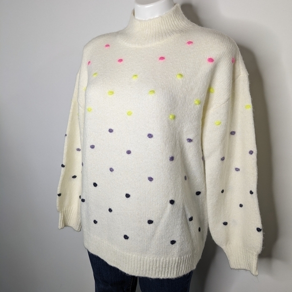 NWT LOFT white colorful polkadot mock neck sweater LP - Picture 2 of 8